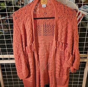 Beautiful PRELOVED Women's open crochet 3/4 sleeve knit cardigan size 1xl in the